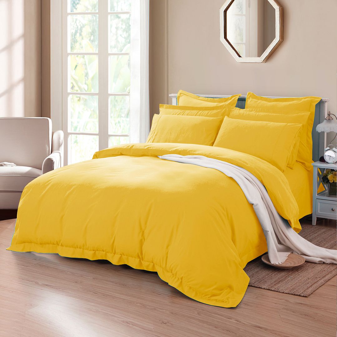 V493-Q-21-88226-01 Tailored 1000TC Ultra Soft Queen Size Yellow Duvet Quilt Cover Set - Image 1