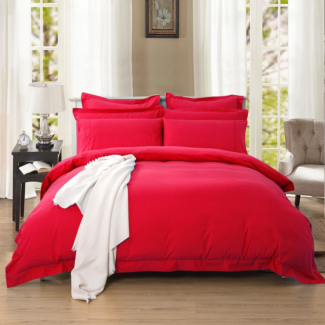 V493-Q-4-88199-00 1000TC Tailored Queen Size Red Duvet Quilt Cover Set - Image 1