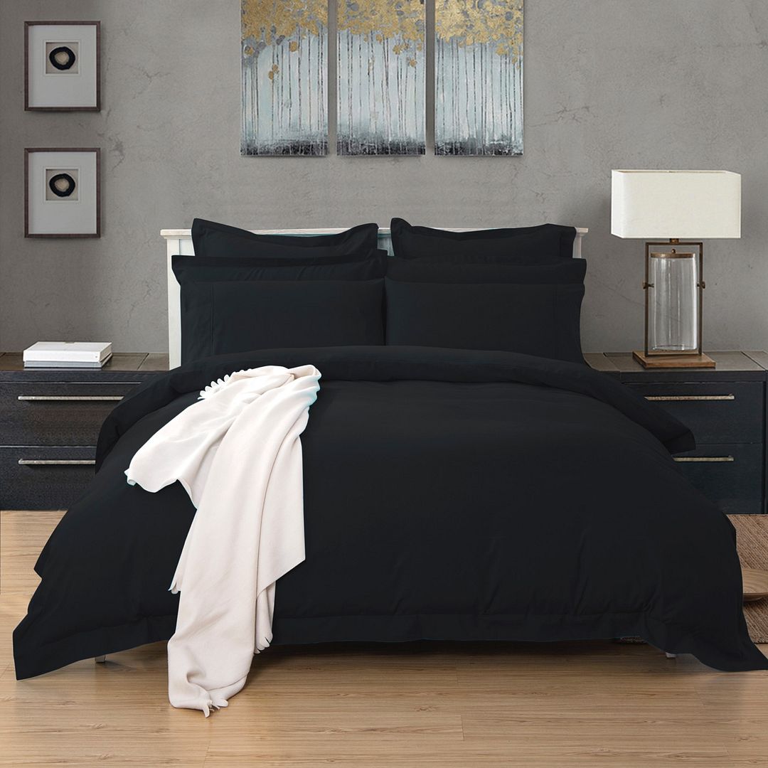 V493-S-5-88192-00 1000TC Tailored Single Size Black Duvet Quilt Cover Set - Image 1