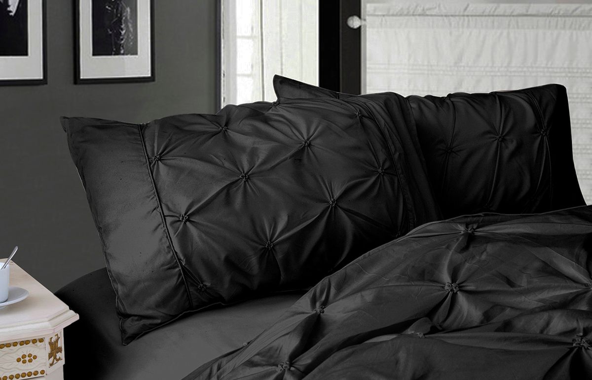 V493-ZQP-05-88598-00 Diamond Pintuck Premium Ultra Soft Queen size Pillowcases 2-Pack -Black - Image 1