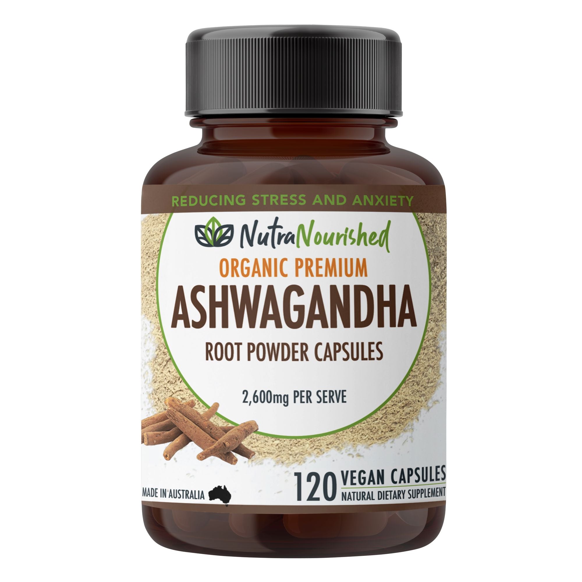 V497-ASHWA-CAPS-120-202504021908-00 Organic Ashwagandha Capsules (vegan)- Withania Somnifera - 120 Vegan Capsules - Image 1
