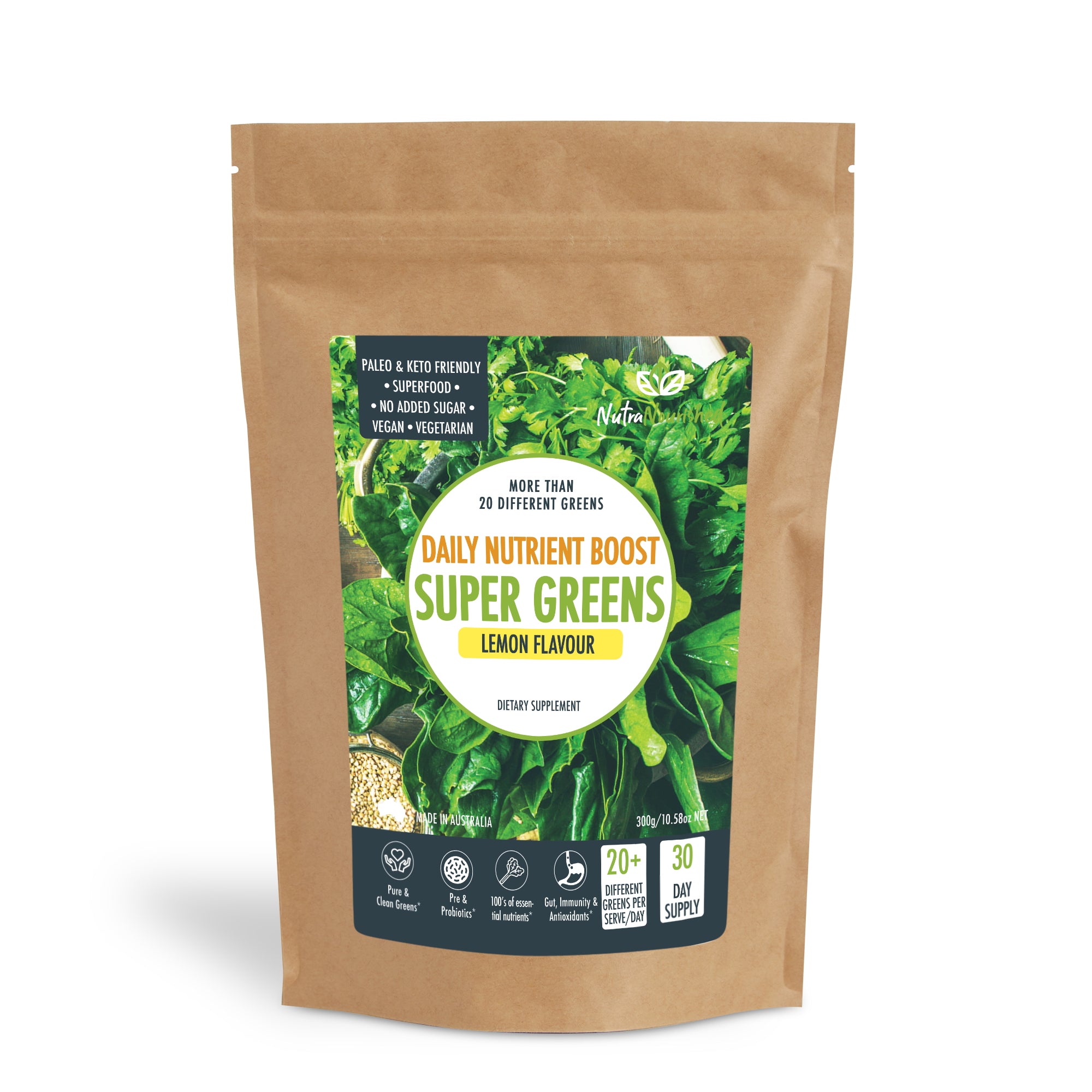 V497-SUPER_GREENS_300G_FBM-167544-00 Super Greens Powder - Energising Superfood Blend - Nutrients and Vitamins of 20 Greens - 300g - Image 1