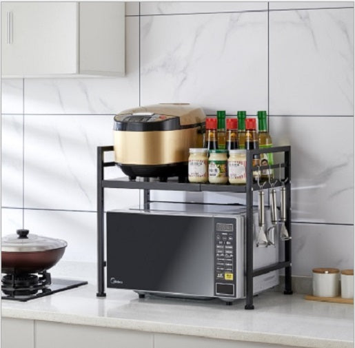 V498-MICROWAVESHELFBK-95090-01 Adjustable Width & Height Microwave Shelf Black - Image 1