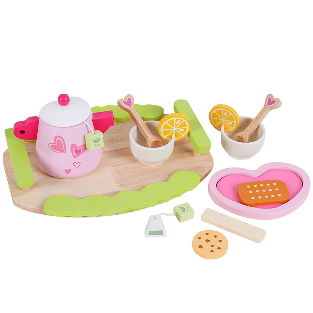 V510-FUN1735-88873-00 Kids Wooden Kitchen Tea Set Pretend Play - Image 1