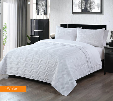 V517-3DCS-QW-94396-00 3 piece embossed comforter set queen white - Image 1