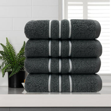 V517-AMFW4-CHA-94409-00 amor classic dobby stripe super soft premium cotton face washer 4 pcs 650gsm charcoal - Image 1