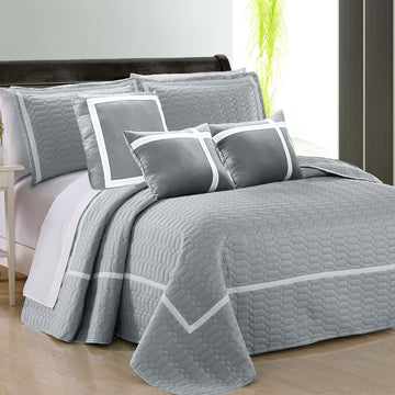 V517-ECS6-K-SIL-94522-00 6 piece two tone embossed comforter set king silver - Image 1