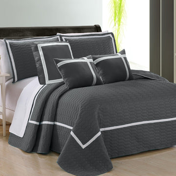 V517-ECS6-Q-CHA-94525-00 6 piece two tone embossed comforter set queen charcoal - Image 1