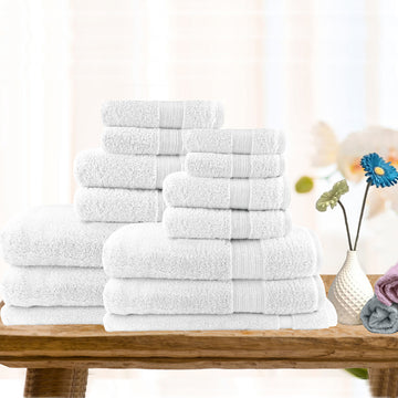 V517-ST14PC-W-96167-00 14pc light weight soft cotton bath towel set white - Image 1