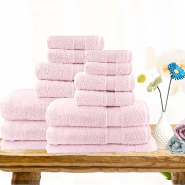 V517-ST7PC-BP-94724-00 7pc light weight soft cotton bath towel set baby pink - Image 1