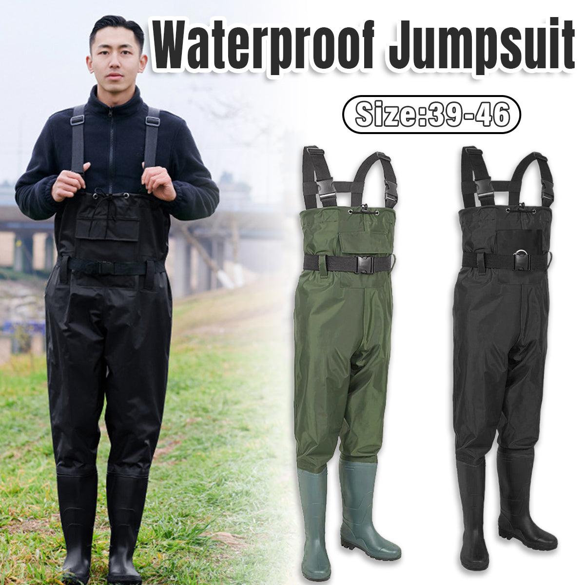 V528-CHEST-WADERS-BLACK-40-738248-202503282145-00 Waterproof Ultra Light Breathable Wading Pants Nylon Half Length Gear - Black-40 - Image 1