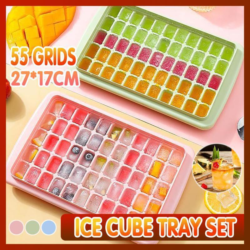 V528-CRISPER-55GRIDS-PINK-25378-202503211200-00 55 Grids Ice Cube Tray Mould With Lid And Storage Box Scoop Set Maker Ice Cube - Pink - Image 1