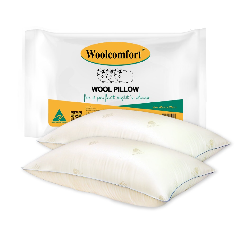V535-WOOL-PILLOW-X2-89999-00 Woolcomfort Aus Made Natural Health Wool Pillow Twin Pack - Image 1