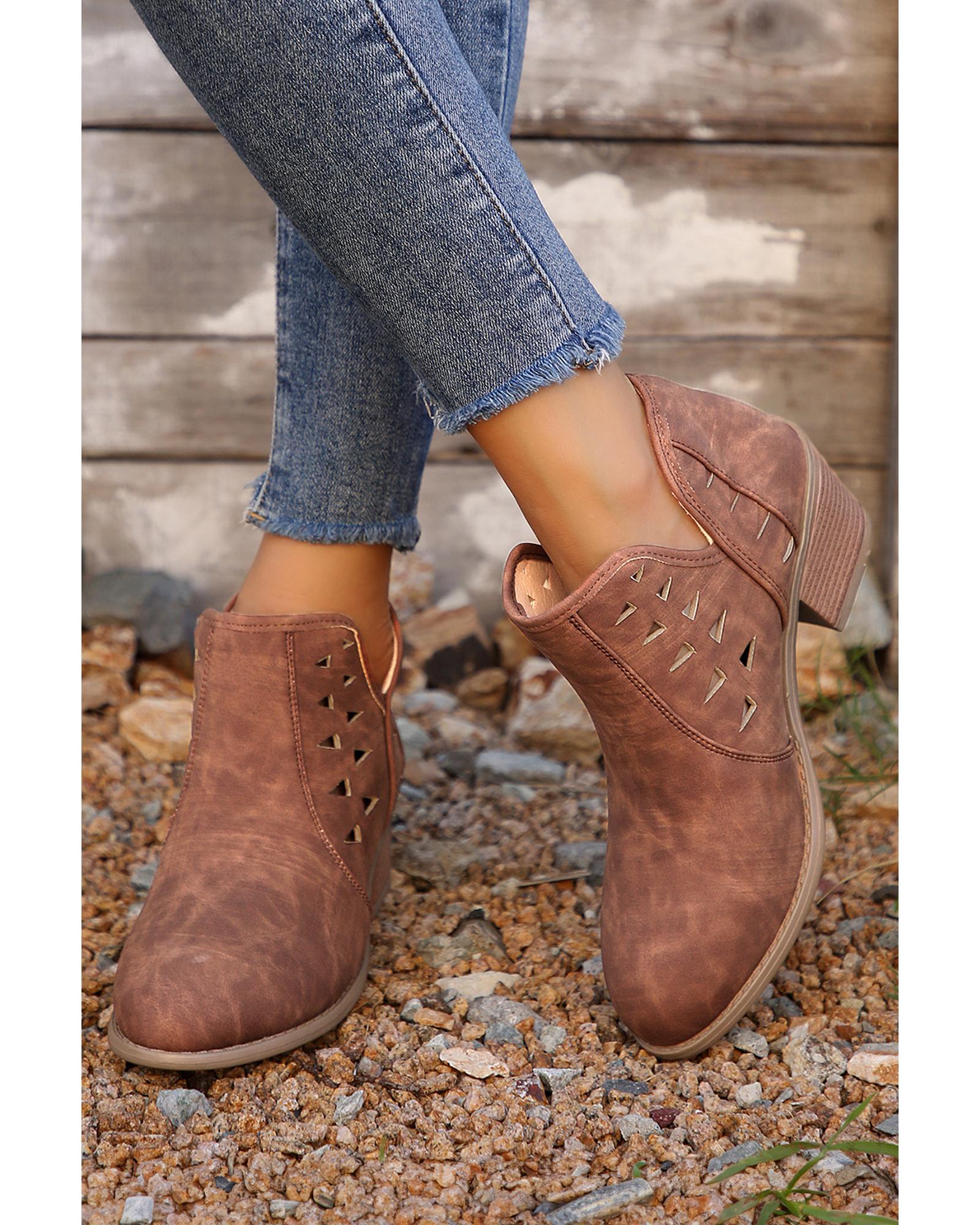 V539-AZEXBH021981-P3017-41-202508271435-00 Red Sandalwood Cut Out Suede Pointed Toe Heeled Ankle Boots - 41 EU - Image 1