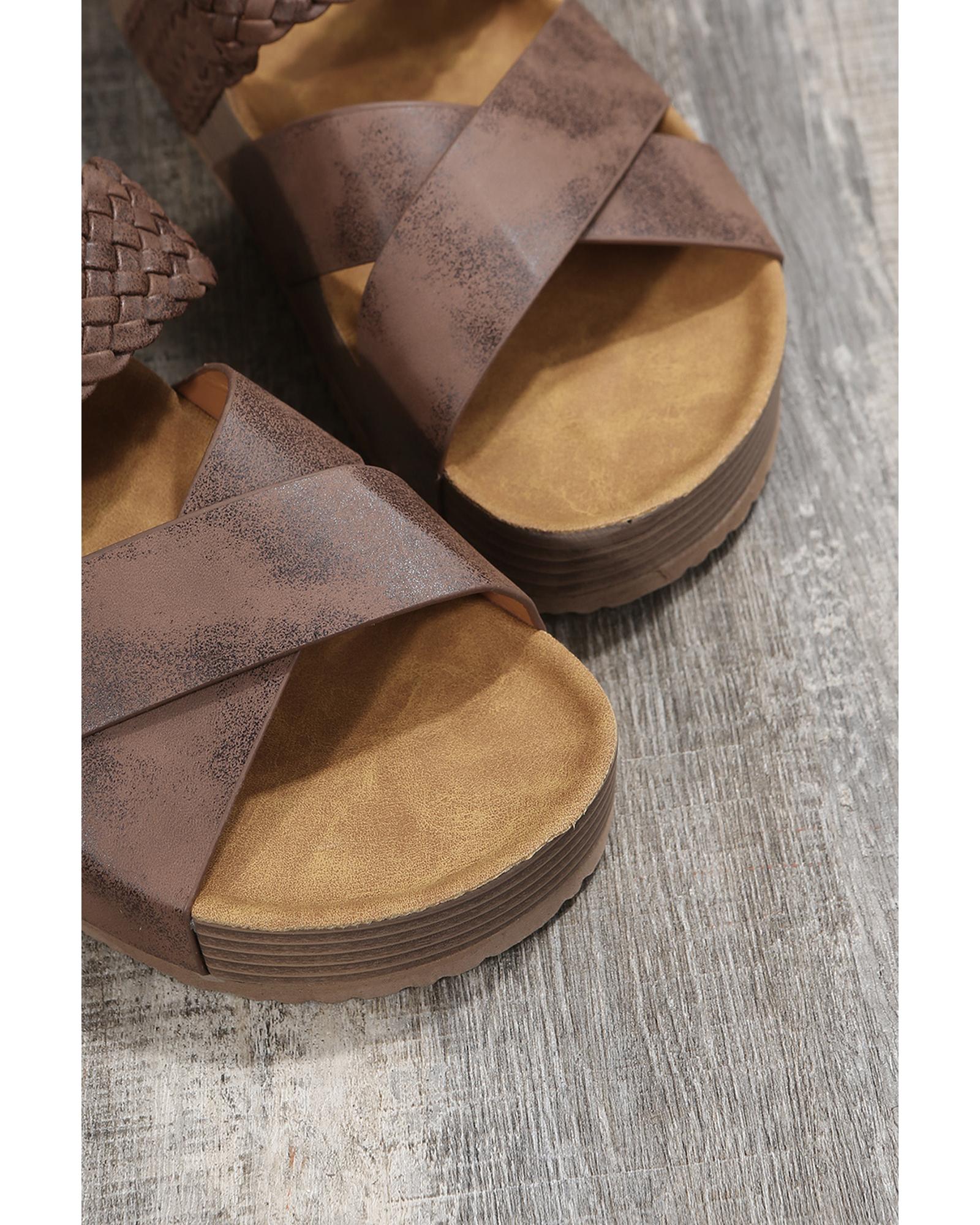 V539-AZEXBH022089-17-42-202508271645-00 Brown Braided Detail Criss Cross Platform Slippers - 42 EU - Image 1