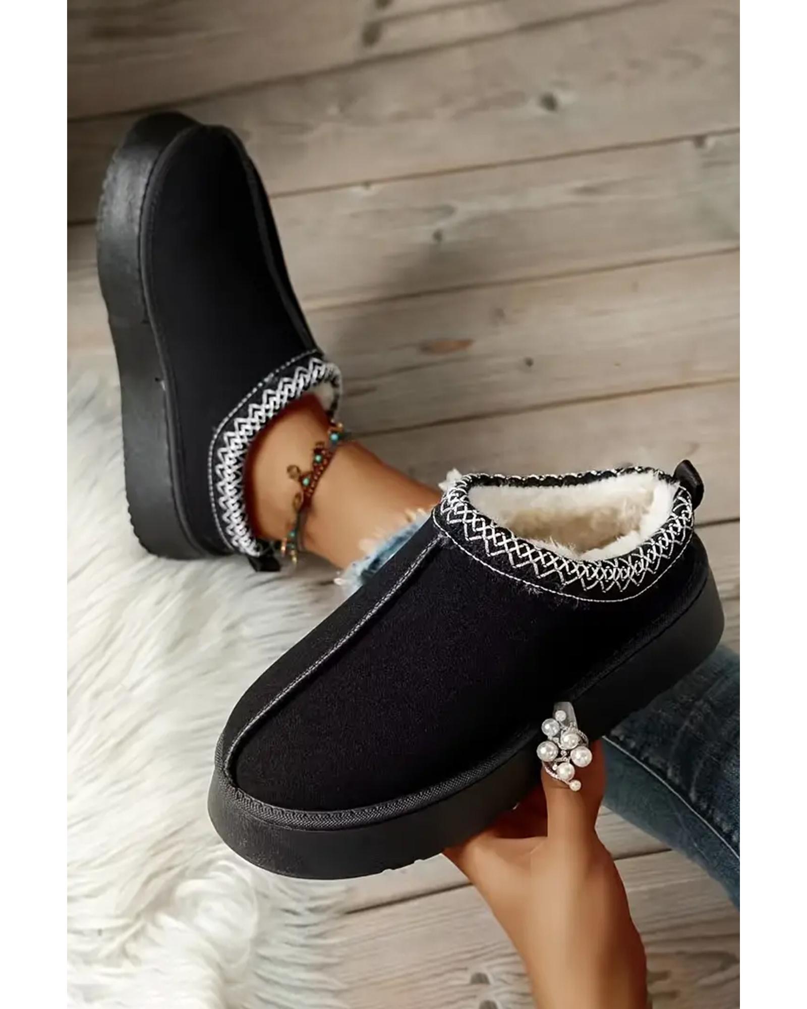 V539-AZEXBH023160-P2-37-202508272025-00 Azura Exchange Black Suede Contrast Print Round Toe Plush Lined Flats - 37 EU - Image 1