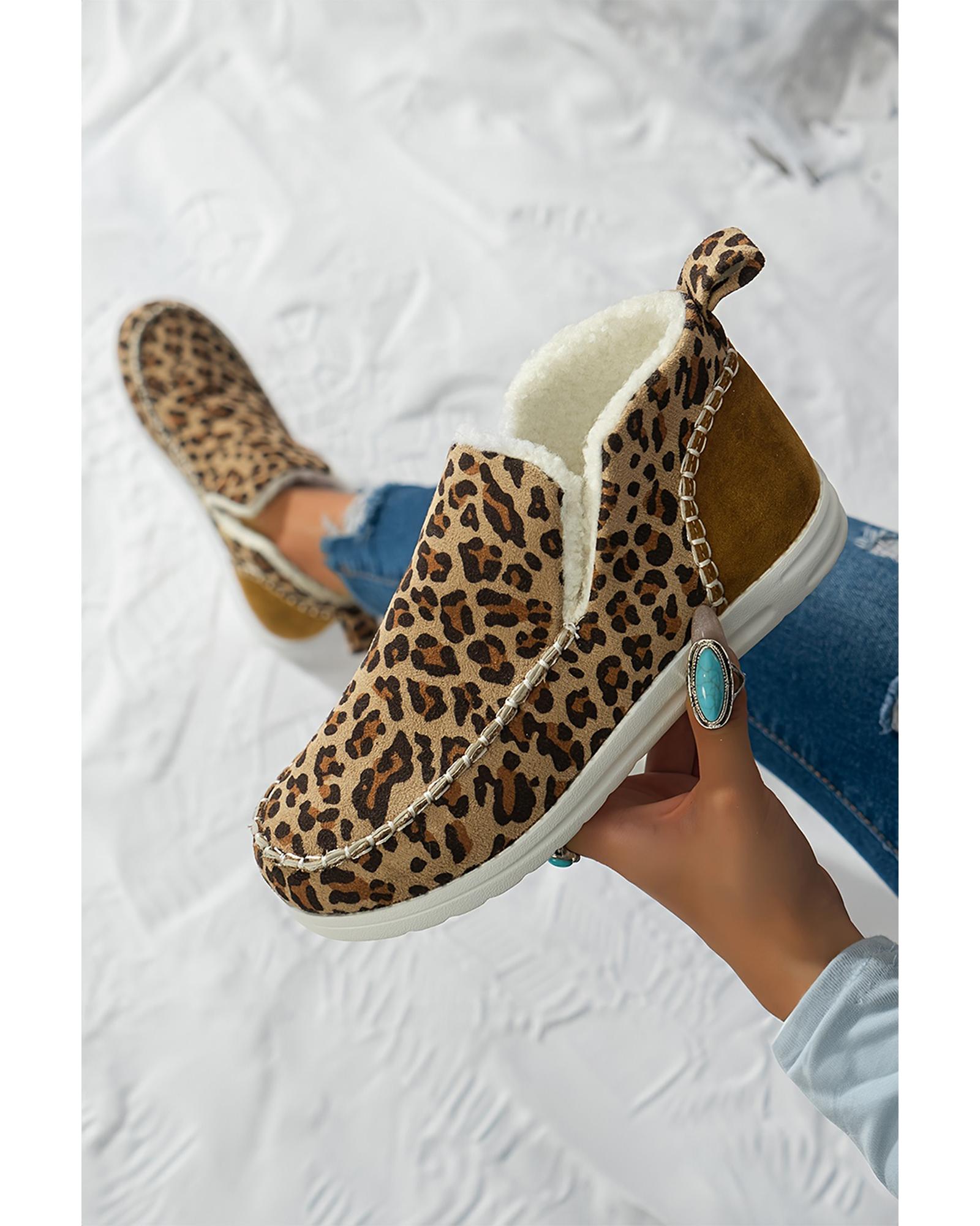 V539-AZEXBH023660-P17-41-202508272320-00 Brown Leopard Print Ankle Patched Flat Winter Fur Boots - 41 EU - Image 1