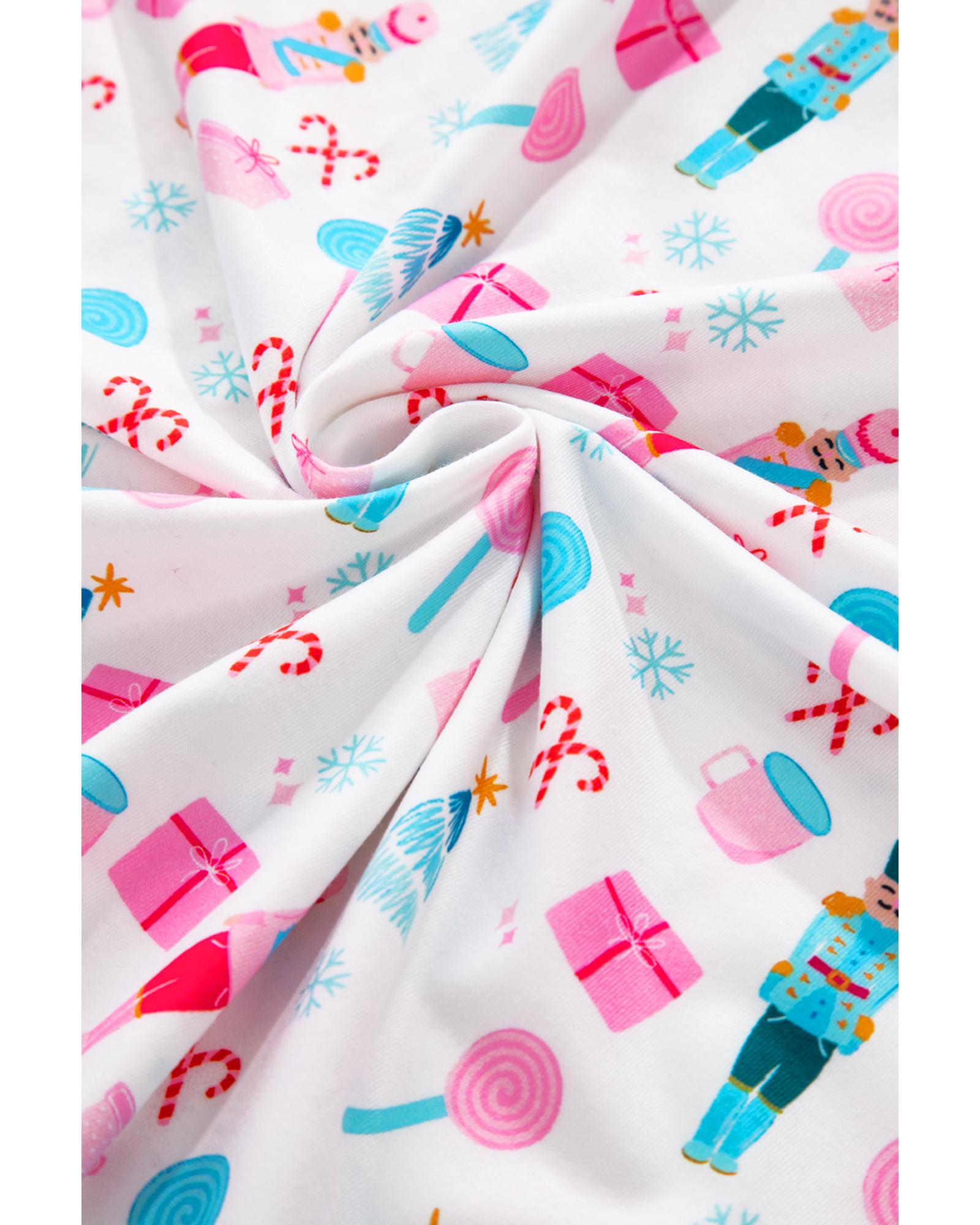 V539-AZEXDC151048-P120-L-202508270850-00 White Christmas Pattern Long Sleeve Top and Wide Leg Pants Set - L - Image 1