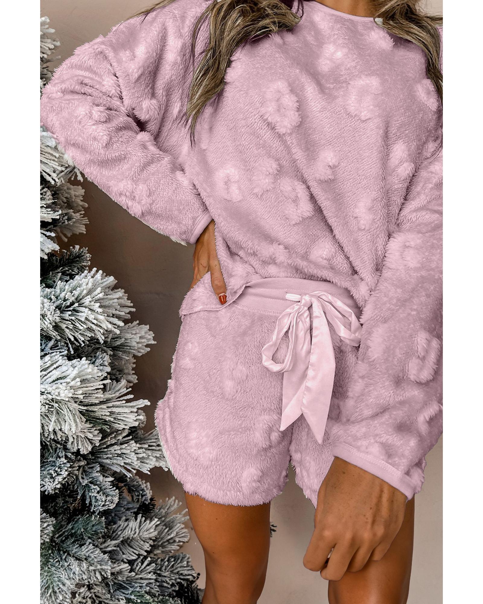 V539-AZEXDC151054-P908-2XL-202508270505-00 Lavendula Textured Leopard Fleece Loose Two Piece Lounge Set - 2XL - Image 1