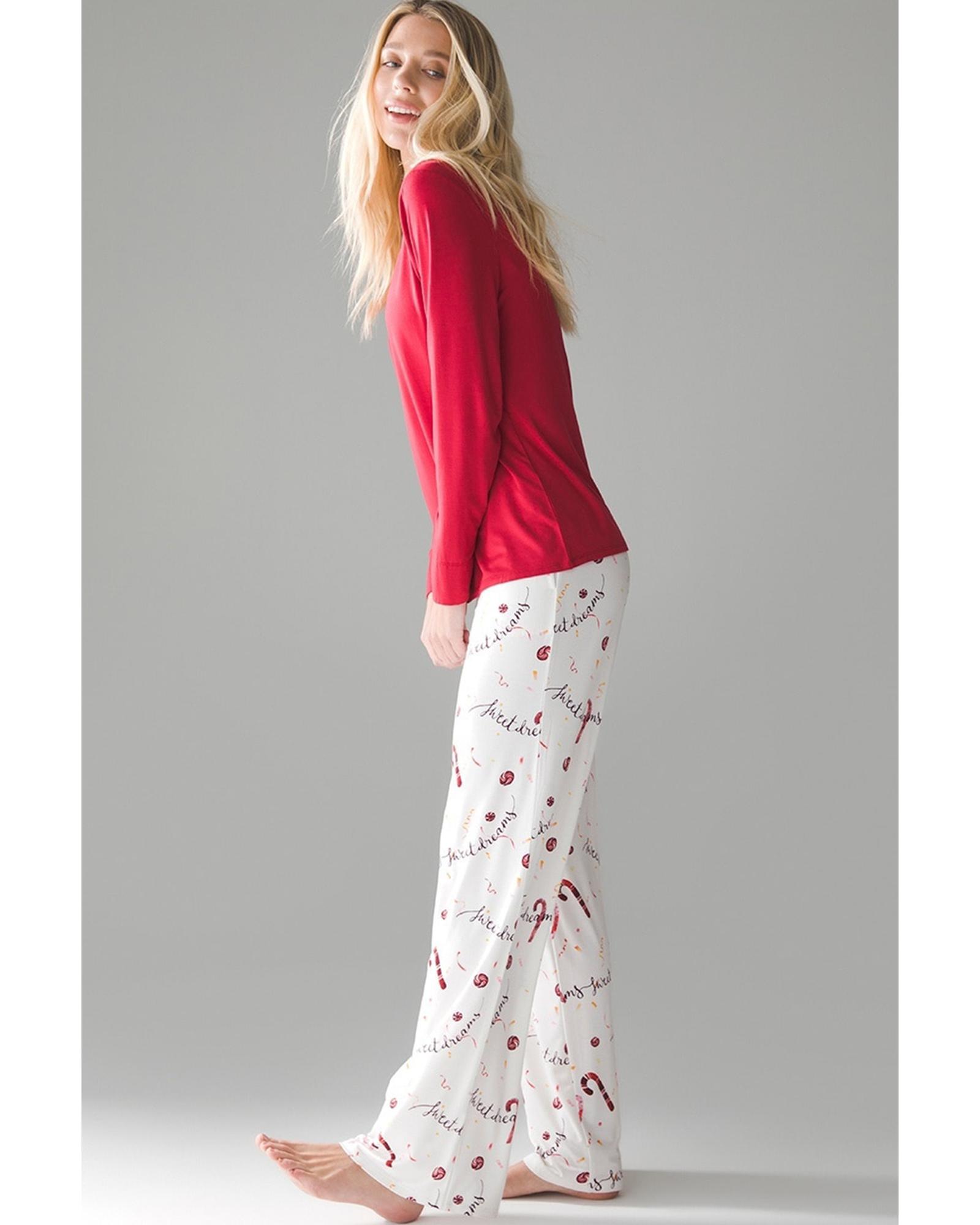 V539-AZEXDC151062-P320-L-202508270235-00 Red Solid Top and Christmas Pants Two Piece Lounge Set - L - Image 1