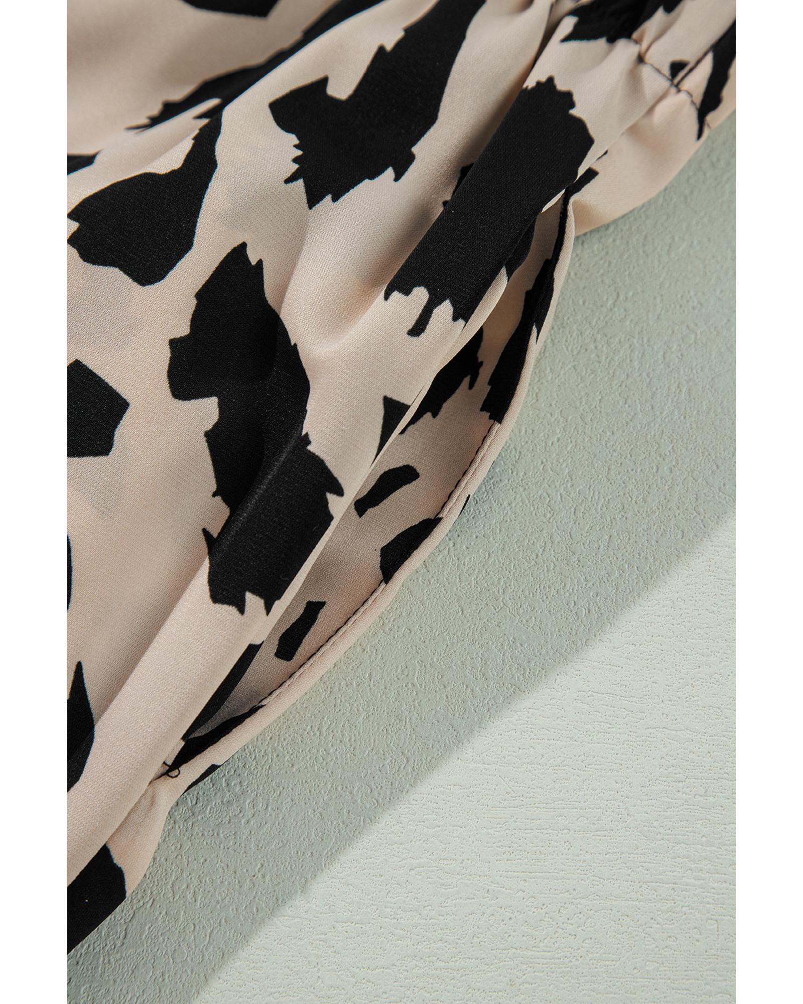 V539-AZEXDC151090-P1620-S-202506112340-00 Khaki Cheetah Contrast Trim Loose Fit Two Piece Sleepwear - S - Image 1