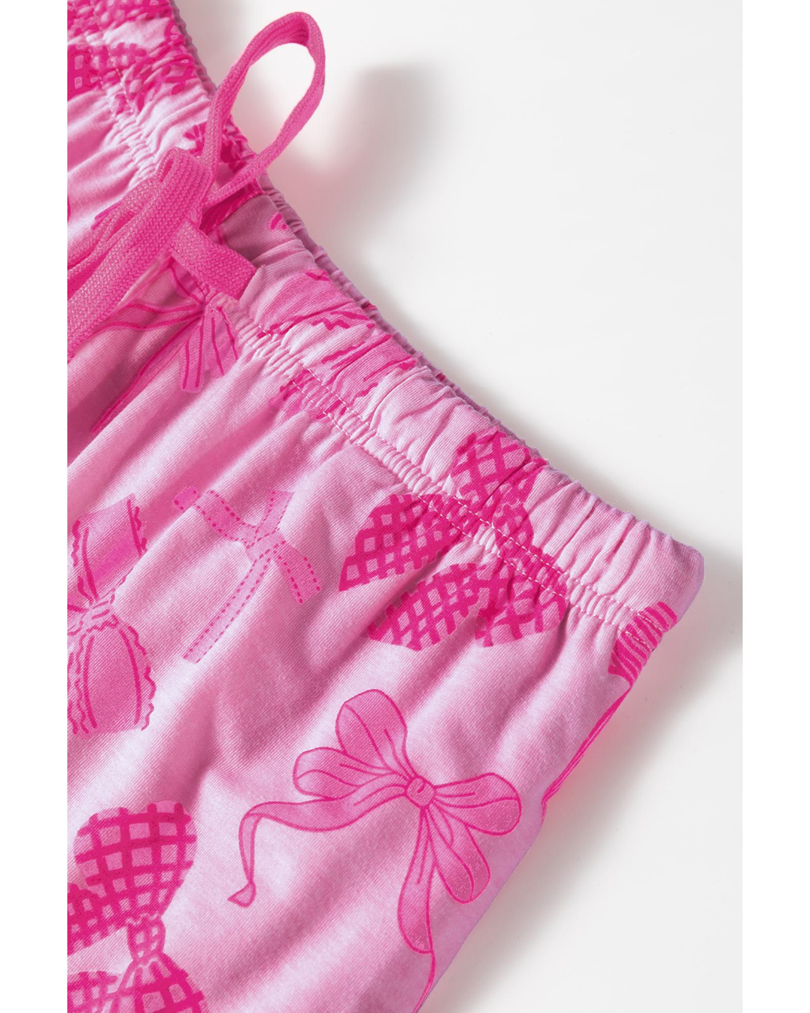 V539-AZEXDC151285-P1020-XL-202508270730-00 Pink Bow Print Half Sleeve Shirt and Shorts Pajamas Set - XL - Image 1