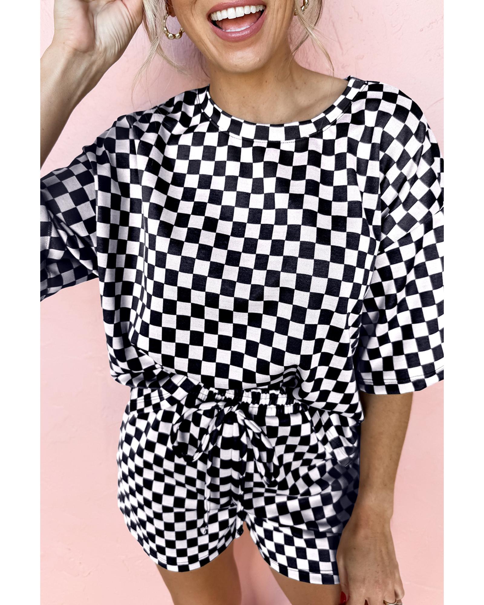 V539-AZEXDC151440-P220-XL-202508271430-00 Black Checkered Top and Short Casual 2pcs Set - XL - Image 1
