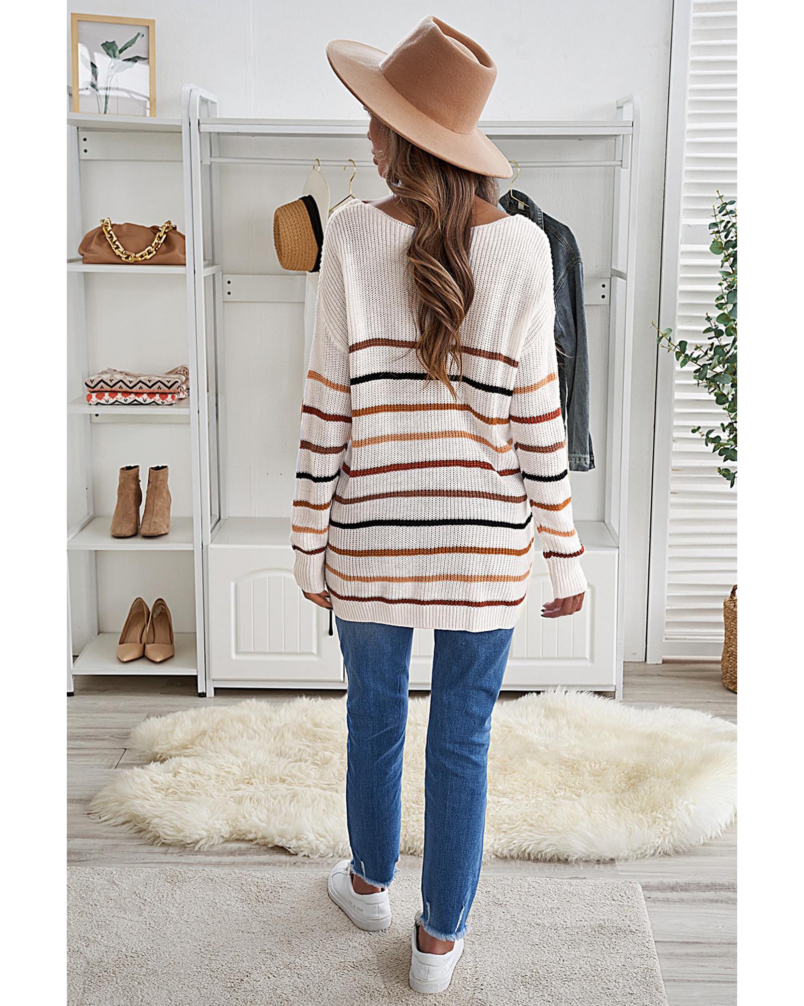 V539-AZEXDC2511081-22-XL-202506112122-00 Multicolor Striped Knit Sweater - XL - Image 1