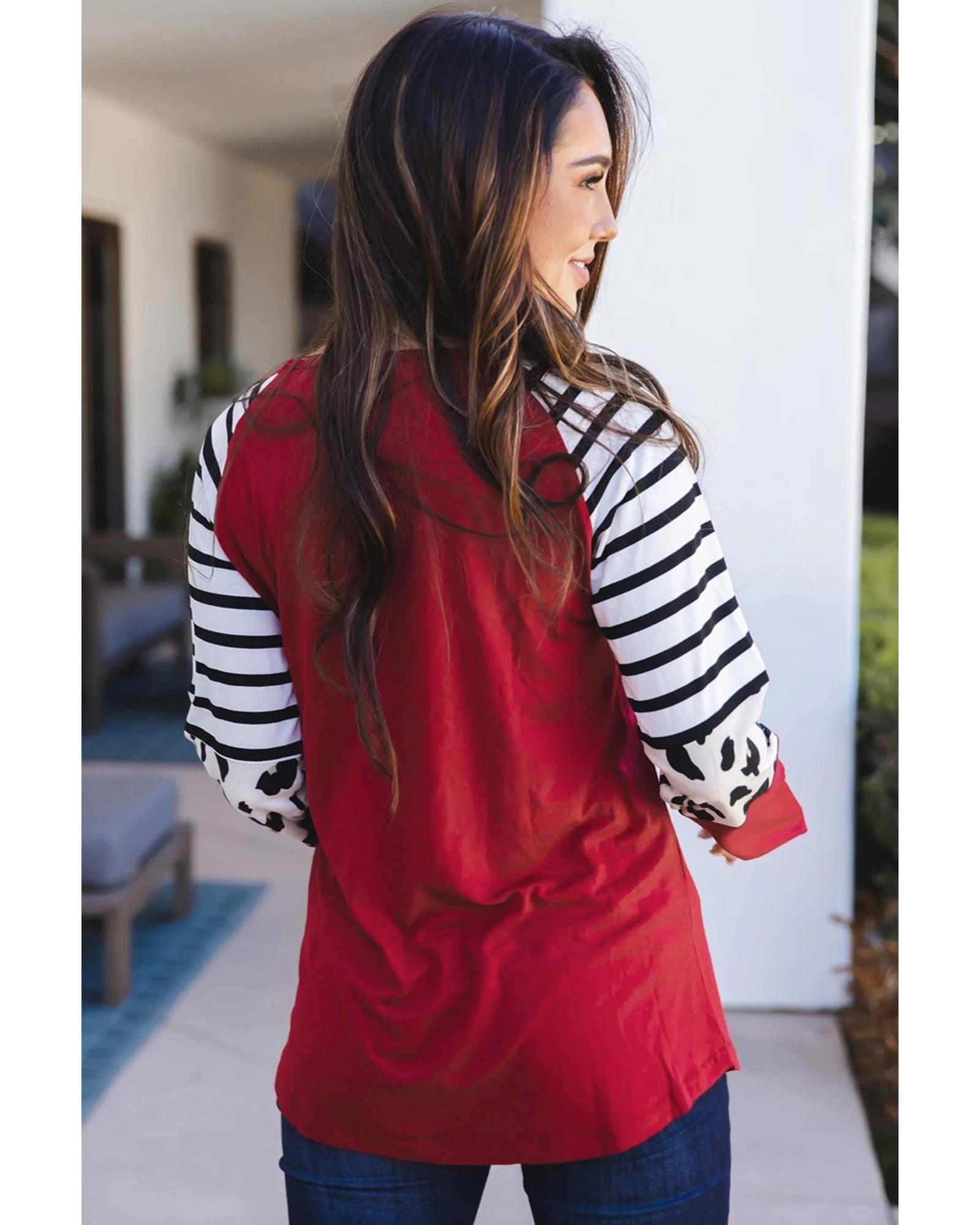 V539-AZEXDC2511095-3-S-202508290800-00 Azura Exchange Animal Print Colorblock Long Sleeve Top - S - Image 1