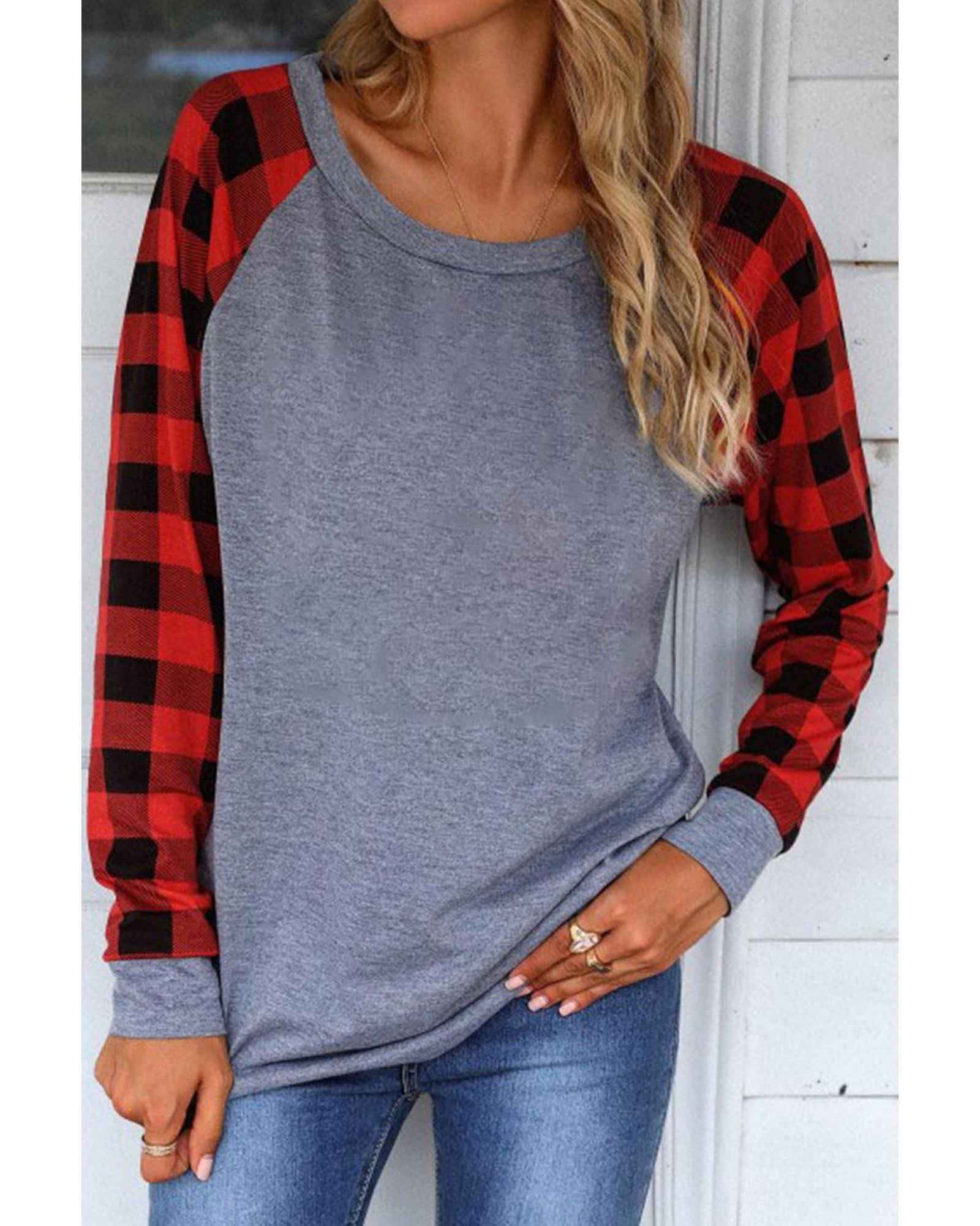 V539-AZEXDC25110971-3-2XL-202508260555-00 Azura Exchange Raglan Plaid Long Sleeve Top - 2XL - Image 1