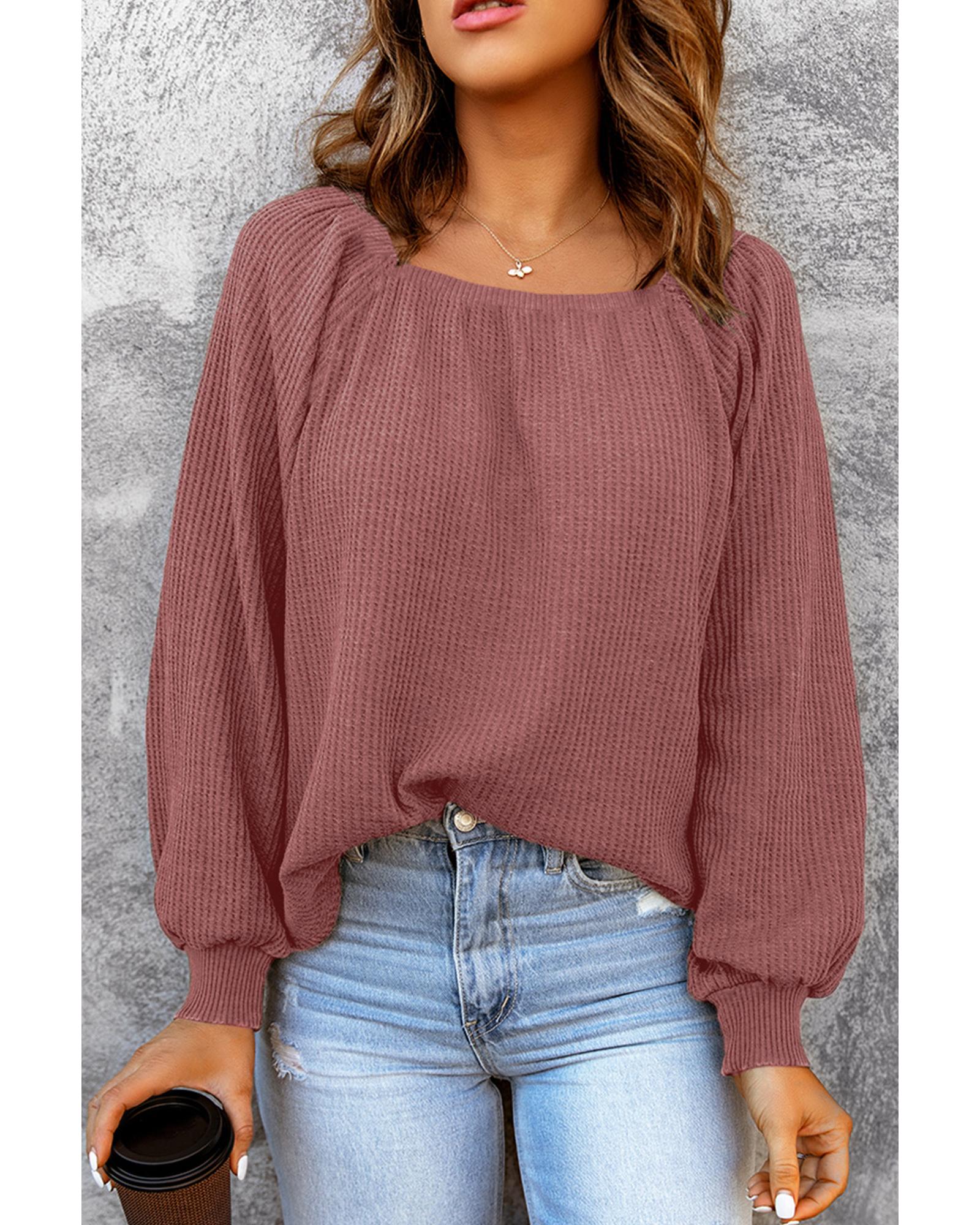 V539-AZEXDC25115253-10-S-162245-00 Azura Exchange Puff Sleeve Waffle Knit Top - S - Image 1