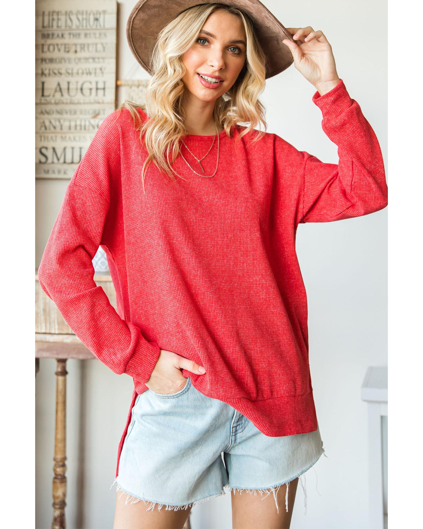 V539-AZEXDC25117578-3-S-164861-00 Azura Exchange Waffle Knit Side Slit Pullover - S - Image 1