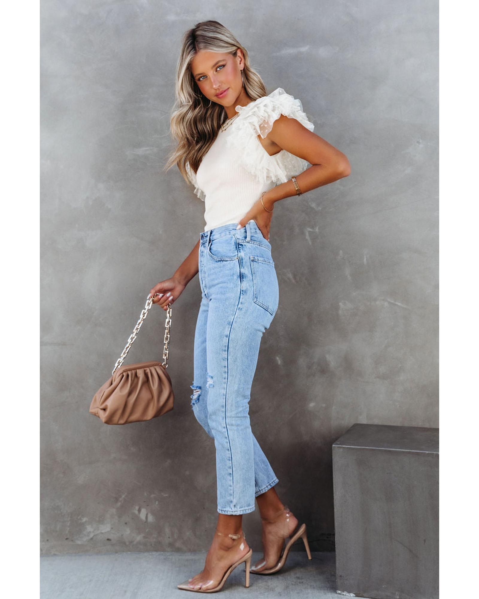 V539-AZEXDC25119492-15-XL-202508261715-00 Azura Exchange Dotty Mesh Ruffle Sleeve Ribbed Knit Top - XL - Image 1