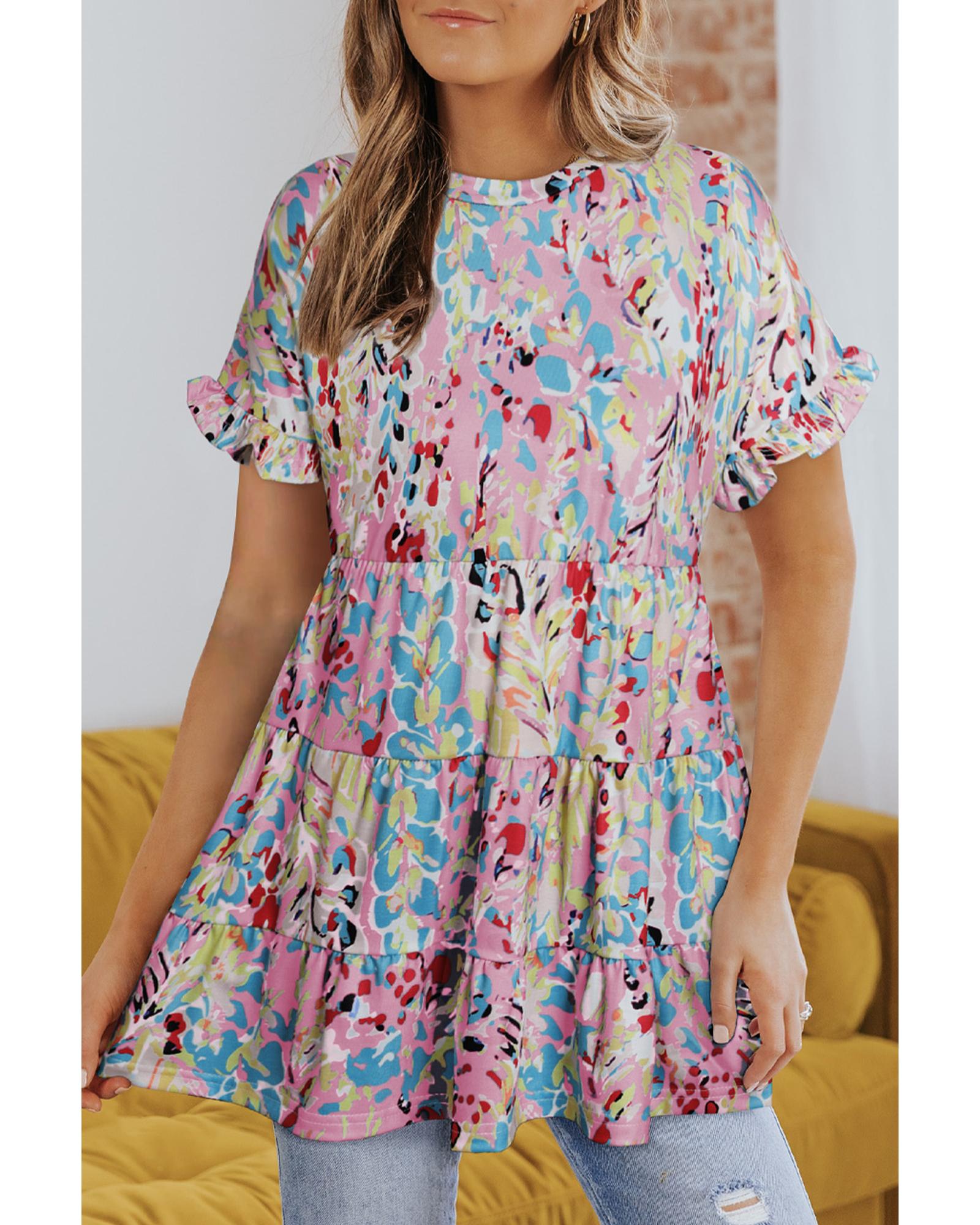 V539-AZEXDC25120699-10-S-202508261305-00 Azura Exchange Floral Print Ruffle Sleeve Top - S - Image 1