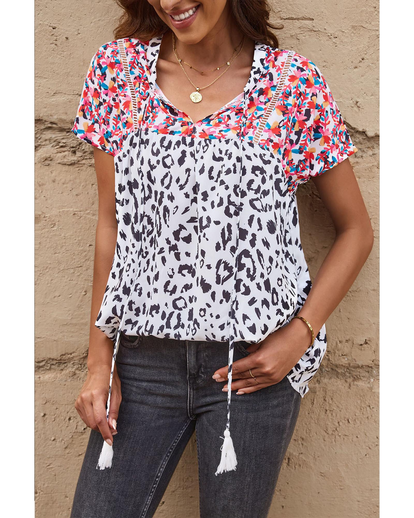 V539-AZEXDC25120830-20-S-164709-00 Azura Exchange Print Tassel Tie Blouse - S - Image 1