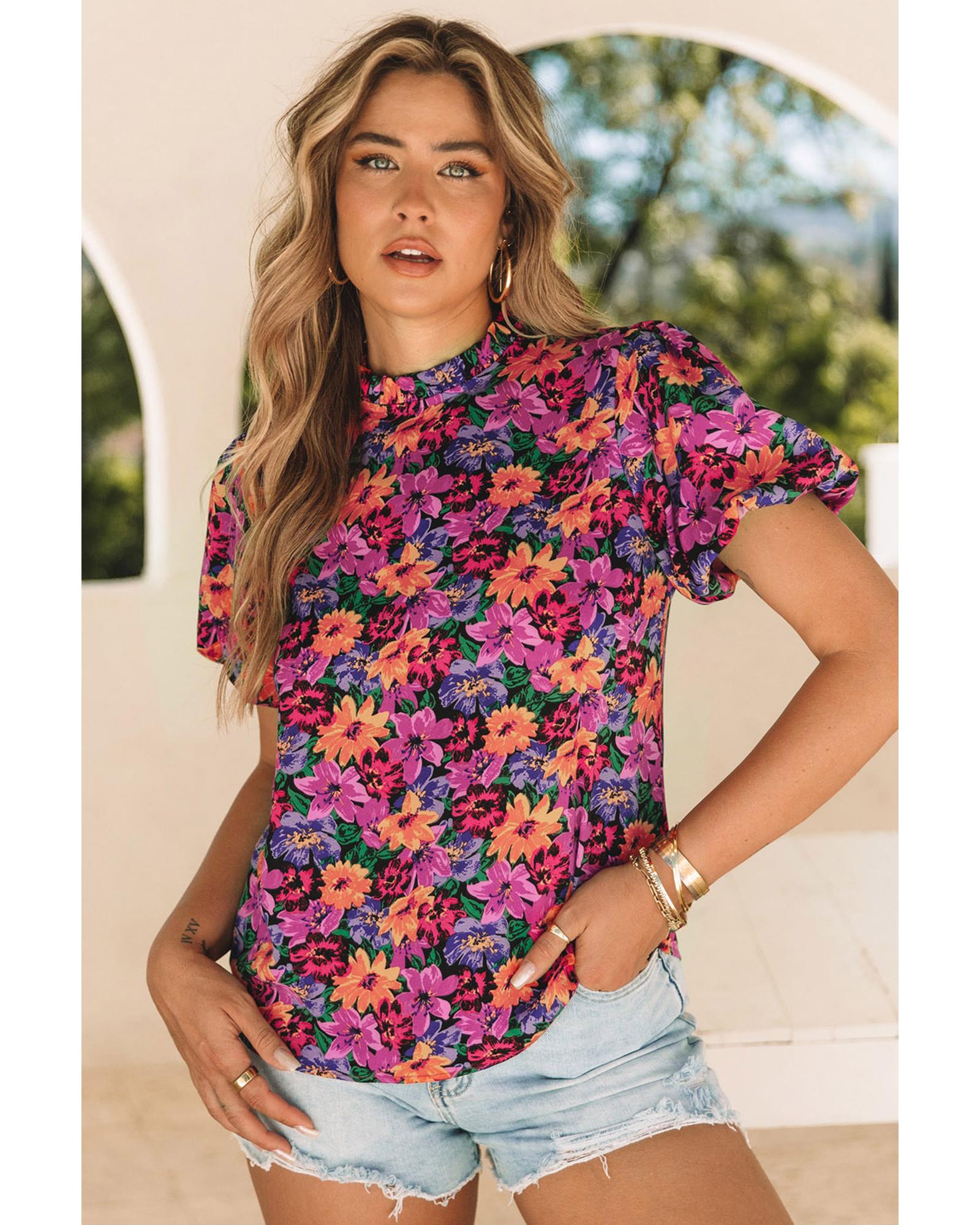 V539-AZEXDC25120896-22-S-162943-00 Azura Exchange Floral Print Puff Sleeve Blouse - S - Image 1
