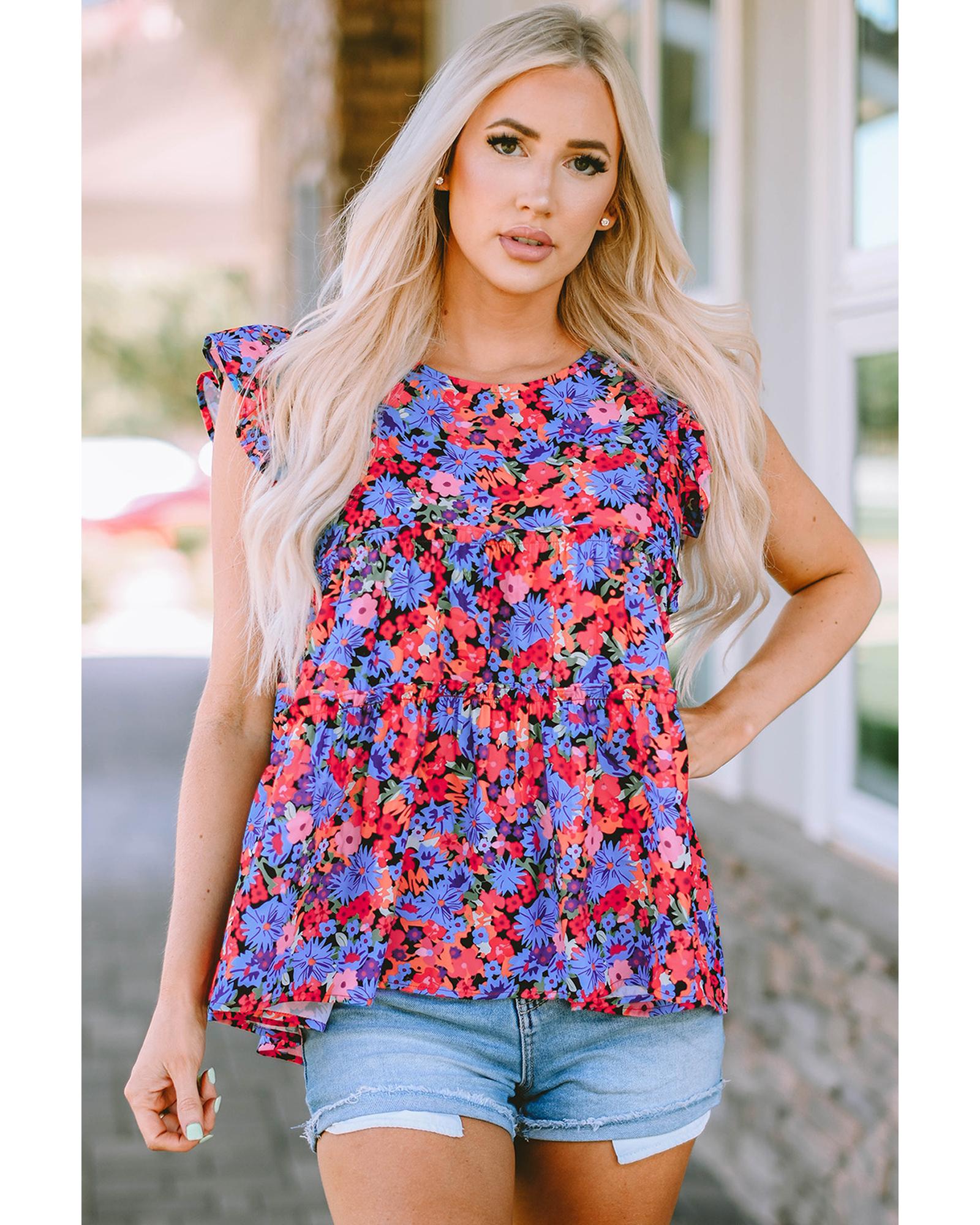 V539-AZEXDC25121259-22-L-202508251545-00 Azura Exchange Floral Print Ruffle Tiered Short Sleeve Babydoll Top - L - Image 1