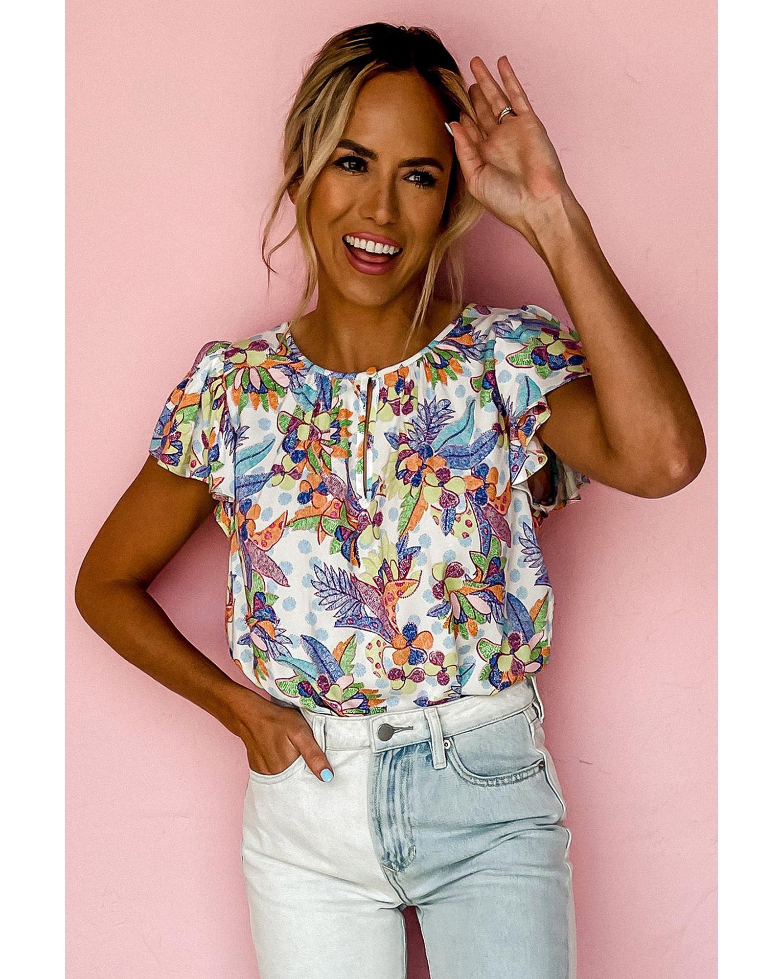 V539-AZEXDC25121376-4-M-202508260405-00 Azura Exchange Buttoned Ruffled Sleeve Blouse - M - Image 1