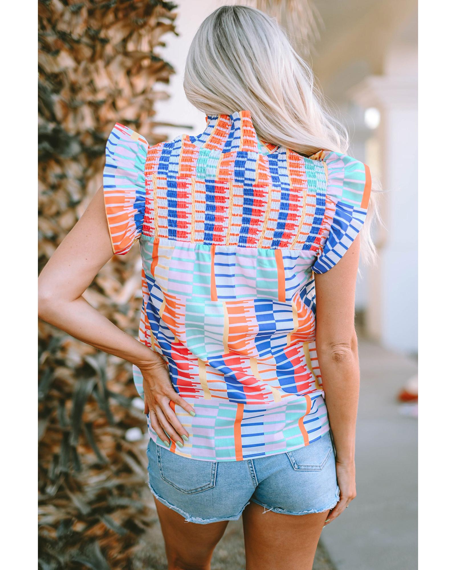 V539-AZEXDC25121389-22-M-202508260010-00 Azura Exchange Striped High Neck Flutter Top - M - Image 1