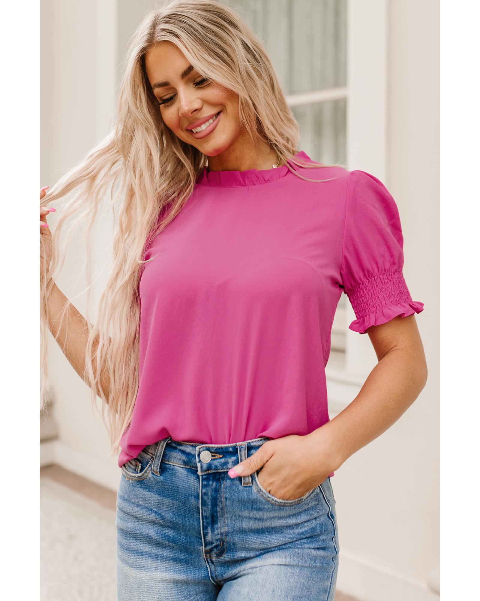 V539-AZEXDC25121414-6-S-162167-00 Azura Exchange Smocked Puff Sleeve Blouse - S - Image 1