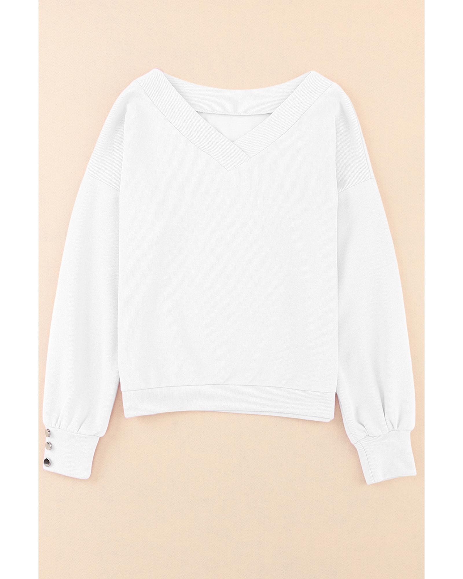 V539-AZEXDC25121618-1-L-202508272035-00 White Knitted V Neck Buttoned Cuffs Sweater - L - Image 1