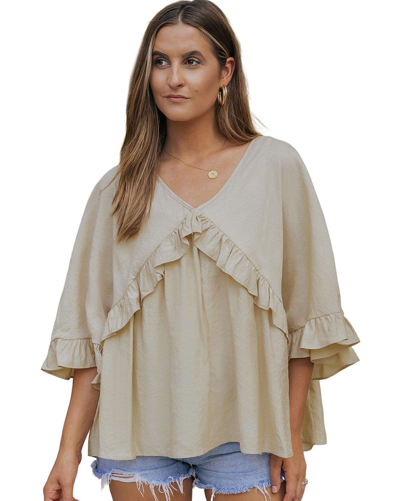 V539-AZEXDC25121754-18-M-202508290740-00 Azura Exchange Draped Batwing Sleeve Ruffle Top - M - Image 1