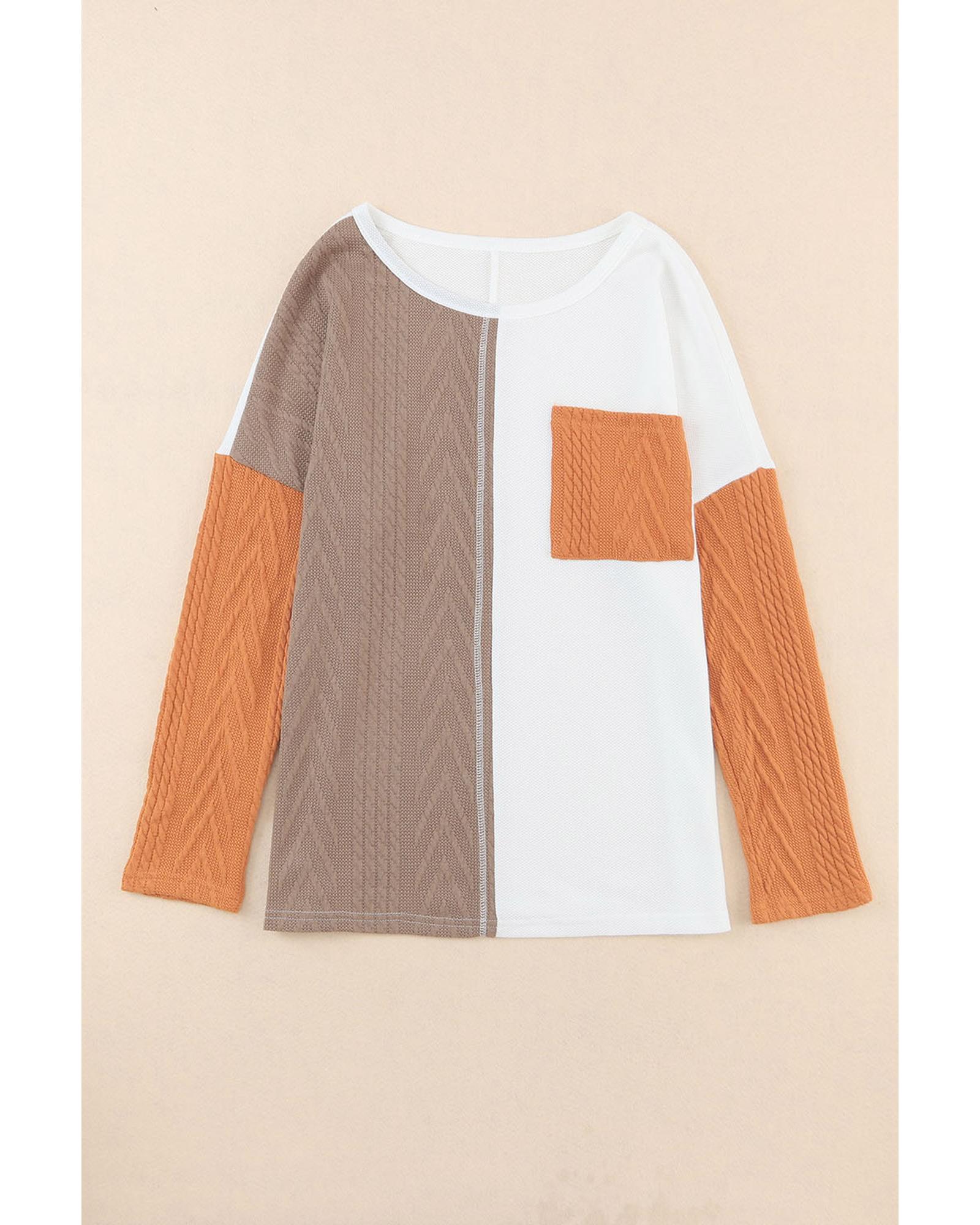 V539-AZEXDC25122003-14-M-202508290535-00 Azura Exchange Textured Knit Top with Colorblock Chest Pocket - M - Image 1