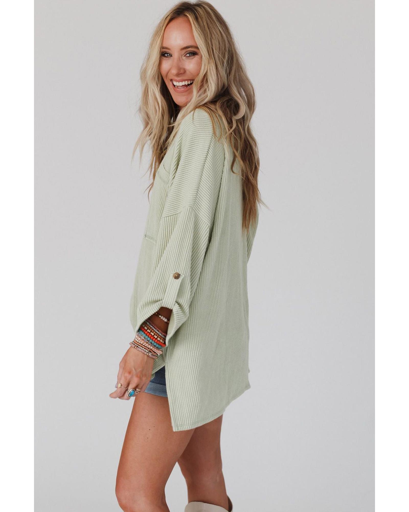 V539-AZEXDC25122091-9-L-202508290520-00 Azura Exchange Oversize Ribbed Roll-tab Sleeve Top - L - Image 1