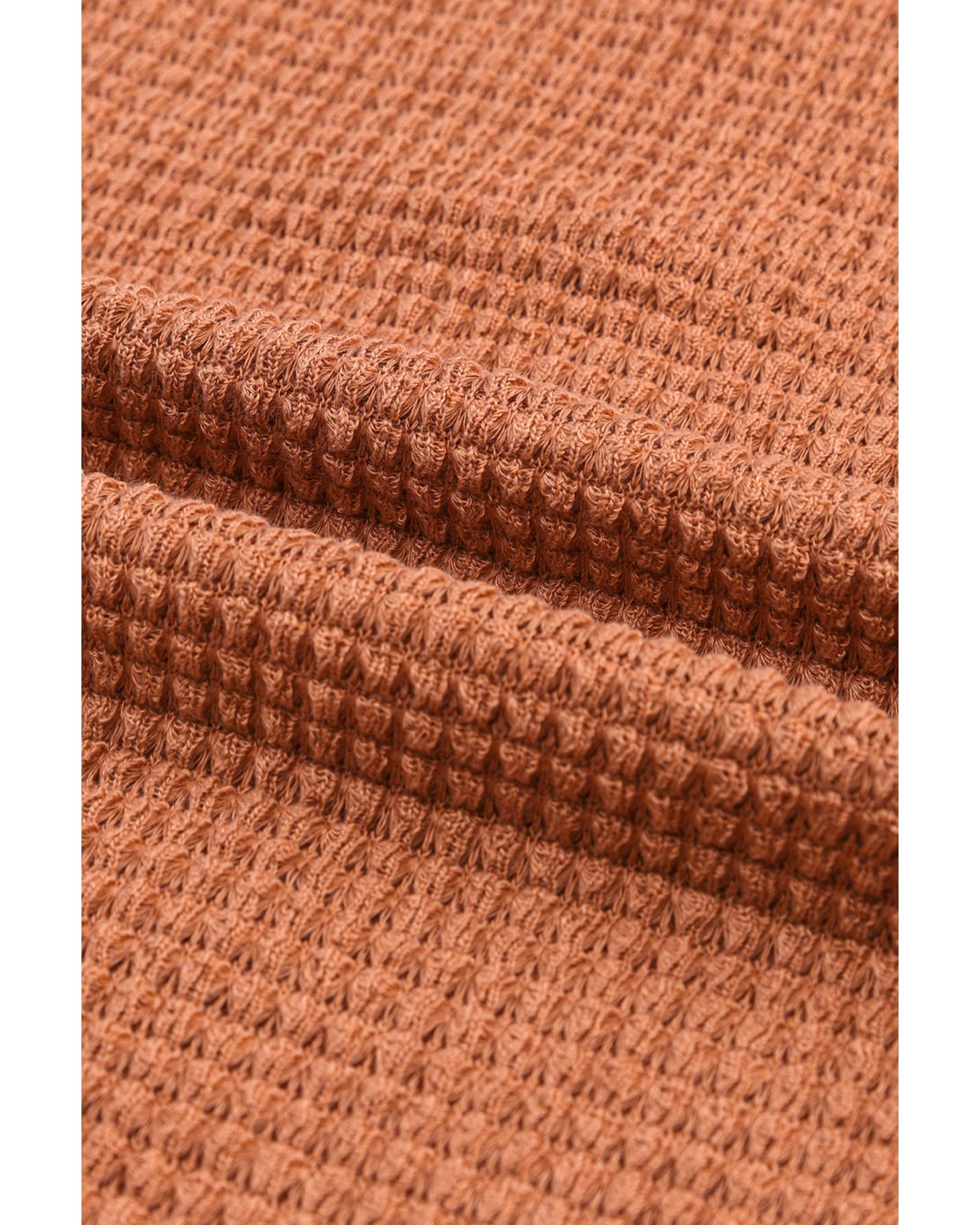 V539-AZEXDC25122097-17-M-202508252135-00 Azura Exchange Button Contrast Trim Waffle Knit Top - M - Image 1