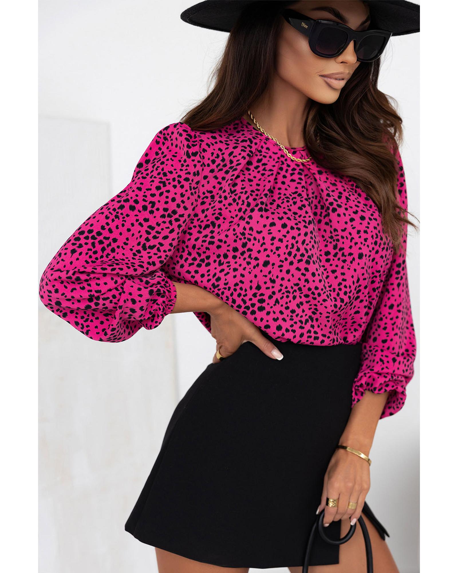 V539-AZEXDC25122357-6-M-202508252055-00 Azura Exchange Leopard Print Pleated Blouse - M - Image 1