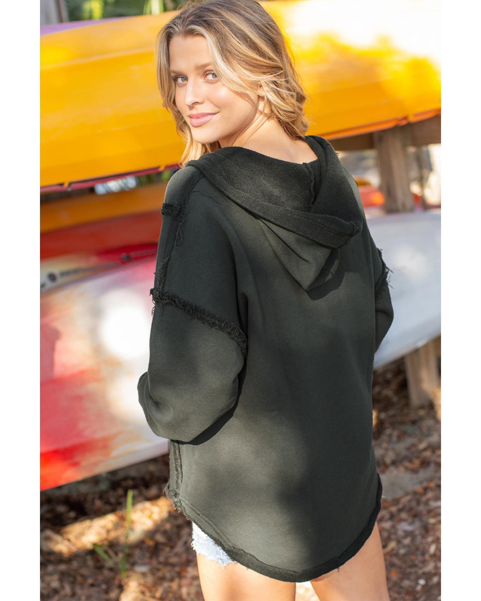 V539-AZEXDC25122615-11-M-202508271320-00 Gray Exposed Seam Raw Edge Hoodie with Pockets - M - Image 1