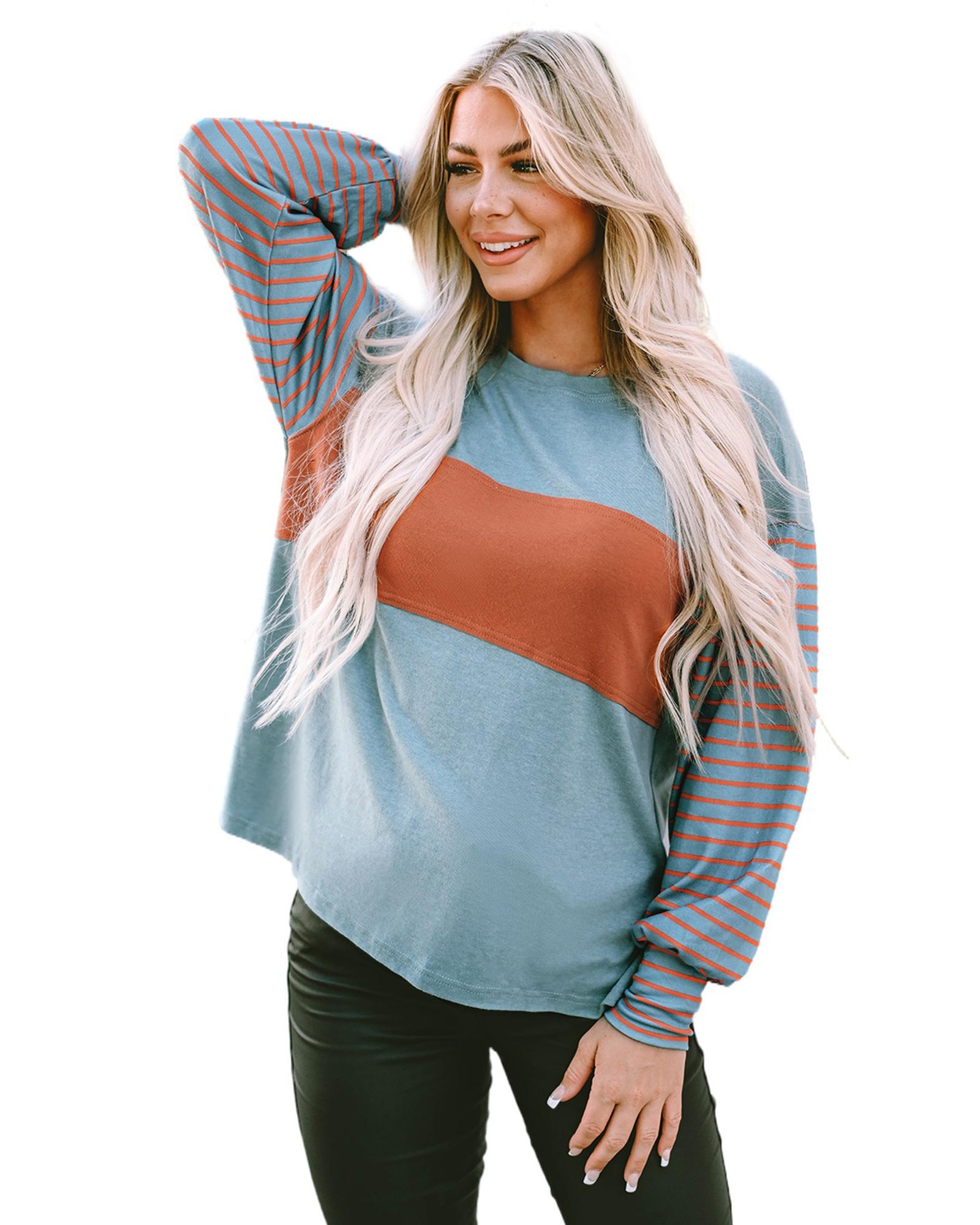 V539-AZEXDC25122727-9-M-202508252245-00 Azura Exchange Striped Bishop Sleeve Top - M - Image 1