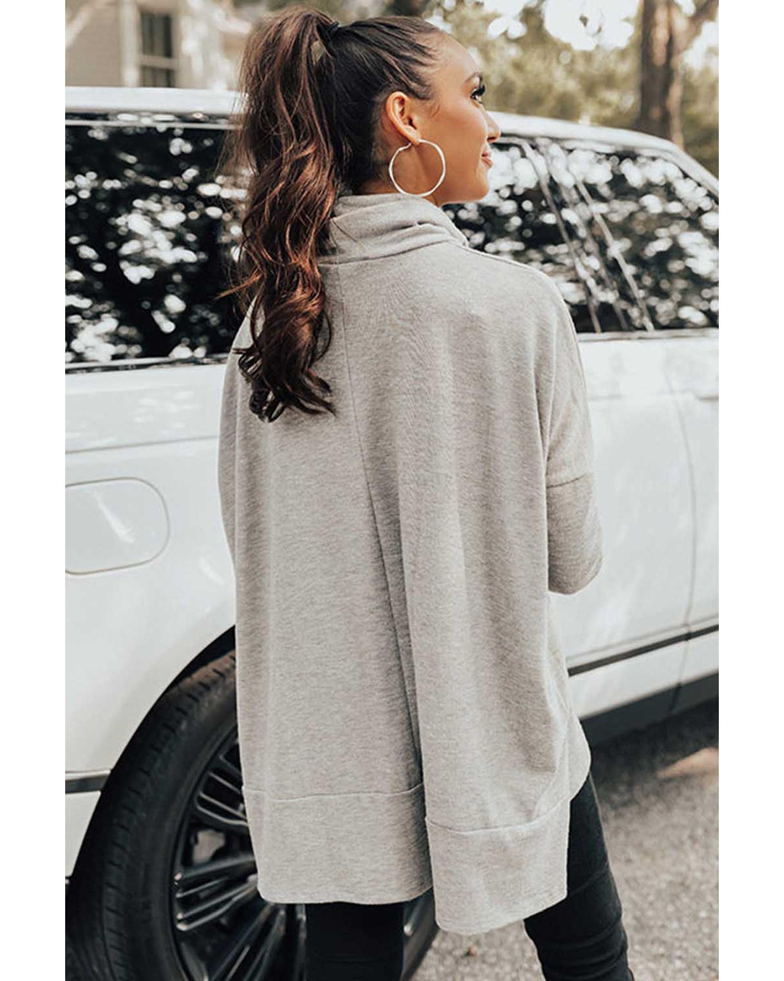 V539-AZEXDC25122840-11-M-202508271825-00 Gray Cowl Neck Shift Tunic Top - M - Image 1