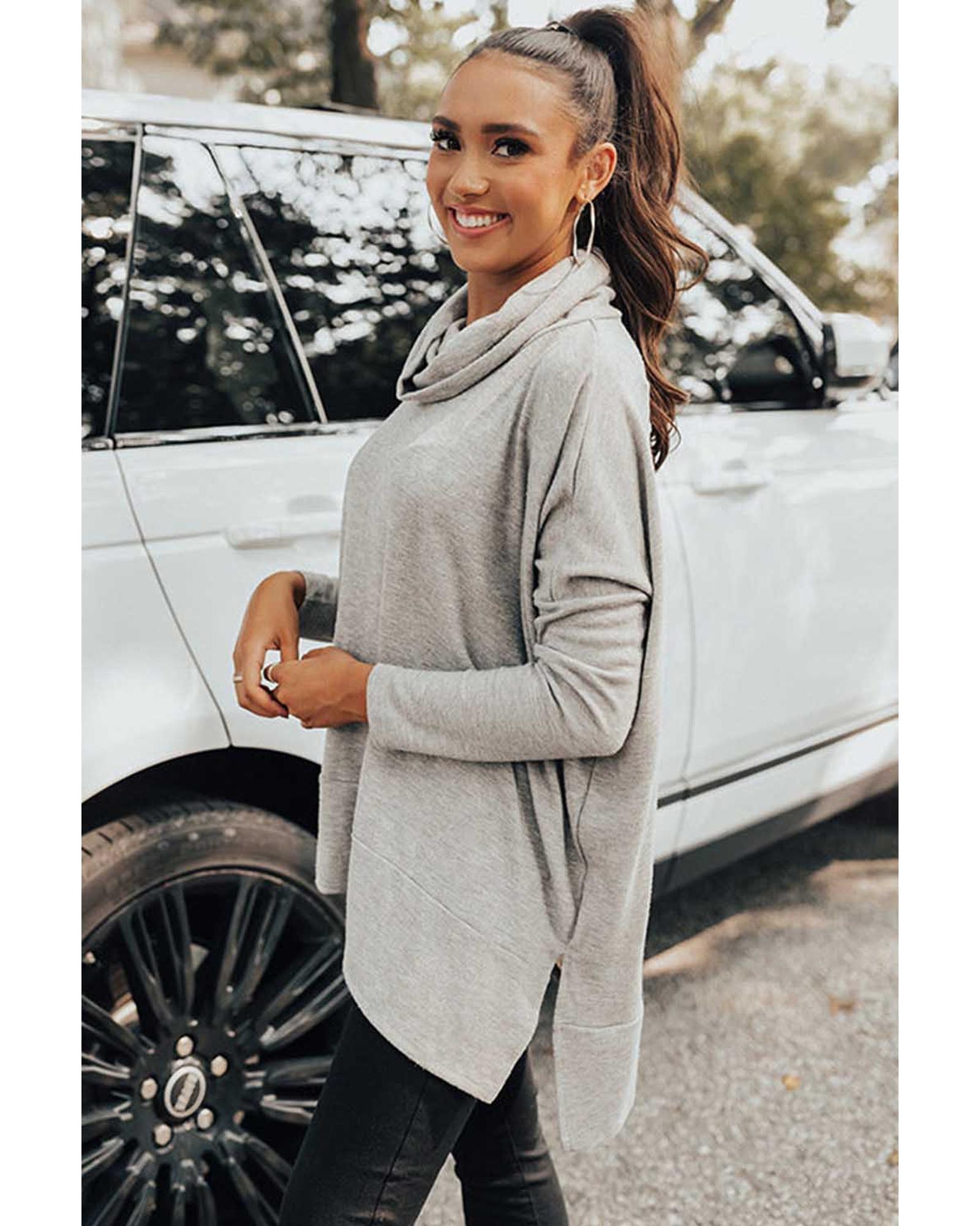 V539-AZEXDC25122840-11-S-202506112047-00 Gray Cowl Neck Shift Tunic Top - S - Image 1